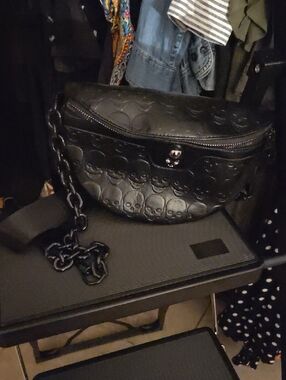 Shein Black Skull-Embossed Crossbody Bag